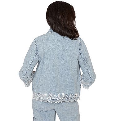 Women's Alfred Dunner Floral Embroidered Scallop Trim Jacket