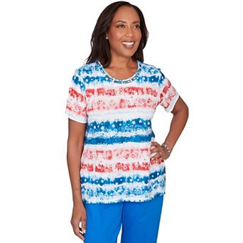 Women's Alfred Dunner Americana Tie Dye Stripes Graphic Tee