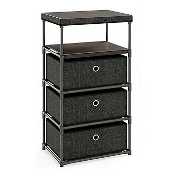 Gymax 3-Drawer Dresser w/ Shelf w/ Fabric Bins Industrial Storage Tower Unit