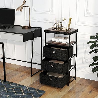 Gymax 3-Drawer Dresser w/ Shelf w/ Fabric Bins Industrial Storage Tower Unit