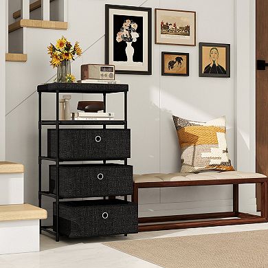 Gymax 3-Drawer Dresser w/ Shelf w/ Fabric Bins Industrial Storage Tower Unit
