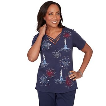 Women's Alfred Dunner Statue of Liberty Fireworks Graphic Tee