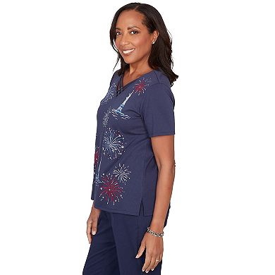 Women's Alfred Dunner Statue of Liberty Fireworks Graphic Tee
