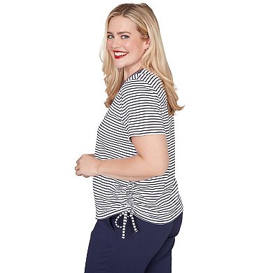 Women's Alfred Dunner Embroidered Neck Striped Side Tie Top