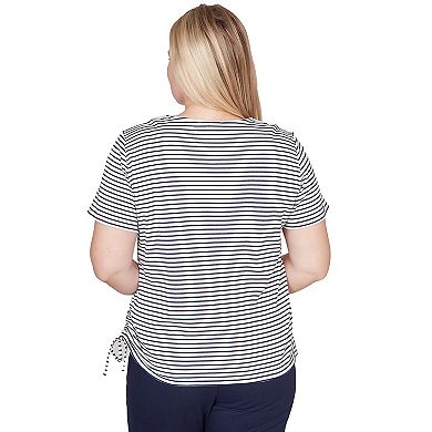 Women's Alfred Dunner Embroidered Neck Striped Side Tie Top
