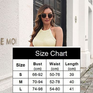 Women Halter Crop Tops Backless Crew Neck Slim Stretchy Knit Tank Tops