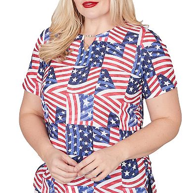 Women's Alfred Dunner American Flag Patchwork Graphic Tee