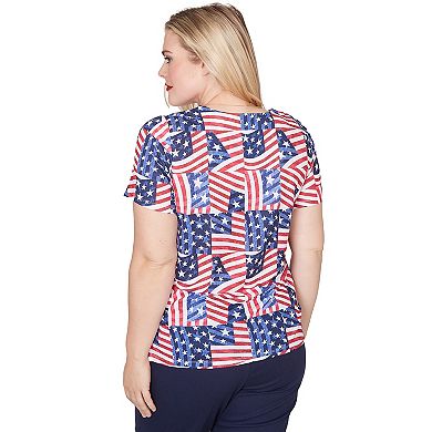 Women's Alfred Dunner American Flag Patchwork Graphic Tee