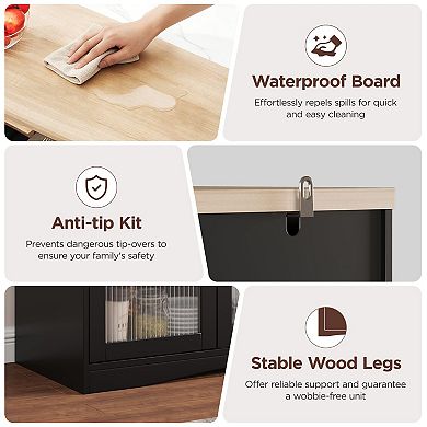 Farmhouse Black Buffet Sideboard Cabinet, Storage Cabinet with Barn Doors & Drawers for Kitchen