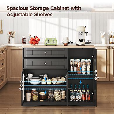 Farmhouse Black Buffet Sideboard Cabinet, Storage Cabinet with Barn Doors & Drawers for Kitchen