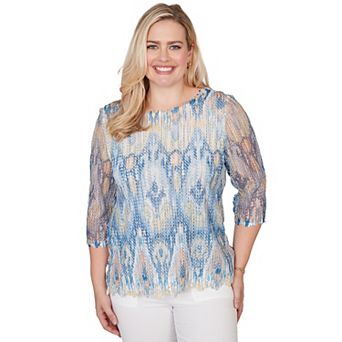 Women's Alfred Dunner Dramatic Ikat Scallop Trim Top