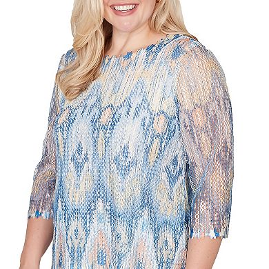 Women's Alfred Dunner Dramatic Ikat Scallop Trim Top