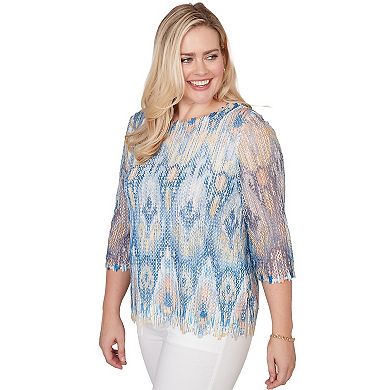 Women's Alfred Dunner Dramatic Ikat Scallop Trim Top