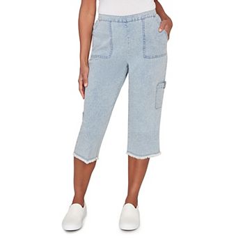 Women's Alfred Dunner Fringe Denim Patch Pocket Capris