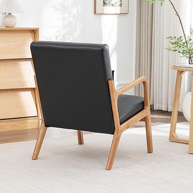 SEYNAR Mid-Century PU Leather Accent Chair with Lumbar Pillow