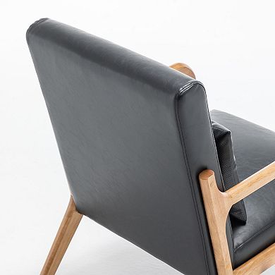 SEYNAR Mid-Century PU Leather Accent Chair with Lumbar Pillow