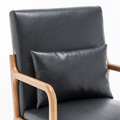 SEYNAR Mid-Century PU Leather Accent Chair with Lumbar Pillow