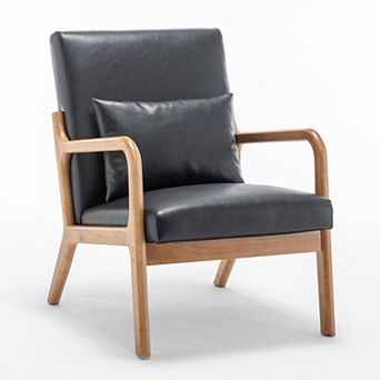 SEYNAR Mid-Century PU Leather Accent Chair with Lumbar Pillow