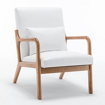 SEYNAR Mid-Century PU Leather Accent Chair with Lumbar Pillow