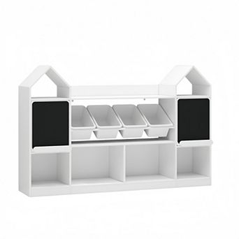 Castle Shape Children's Bookcase with Blackboard, Kids Bookshelf Display Case Kids Toy Storage