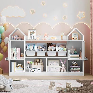 Castle Shape Children's Bookcase with Blackboard, Kids Bookshelf Display Case Kids Toy Storage