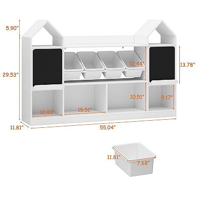 Castle Shape Children's Bookcase with Blackboard, Kids Bookshelf Display Case Kids Toy Storage