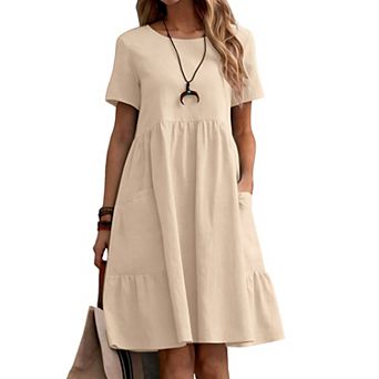 Womens Summer T Shirt Dress Casual Loose Fit Crewneck Short Sleeve Midi Dresses with Pockets