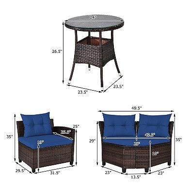 Gymax 4PCS Patio Furniture Set Outdoor Rattan Sectional w/ Cushioned Sofa Table