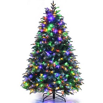 Gymax 5/6/7/9 FT Pre-Lit Artificial Christmas Tree Hinged Xmas Tree w/ 11 Flash Modes
