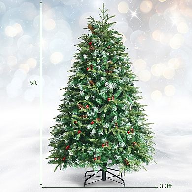 Gymax 5/6/7/9 FT Pre-Lit Artificial Christmas Tree Hinged Xmas Tree w/ 11 Flash Modes
