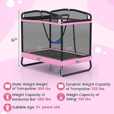 Gymax Kids Trampoline w/Swing & Horizontal Bar Safety Enclosure Net