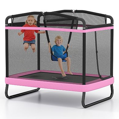 Gymax Kids Trampoline w/Swing & Horizontal Bar Safety Enclosure Net