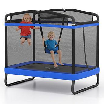 Gymax Kids Trampoline w/Swing & Horizontal Bar Safety Enclosure Net