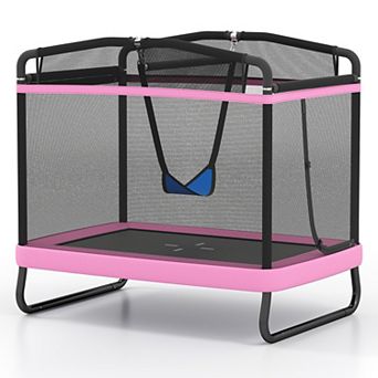 Gymax Kids Trampoline w/Swing & Horizontal Bar Safety Enclosure Net