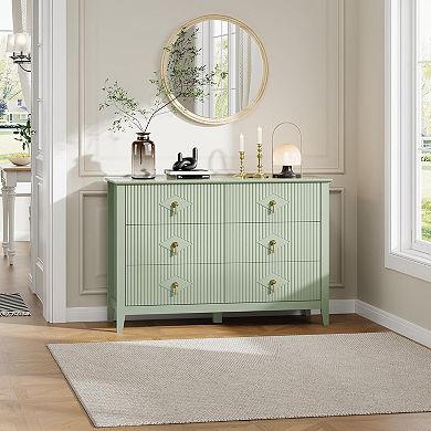 ANIXOL Fluted 6-Drawer Dresser with Metal Handles, Modern Storage Cabinet