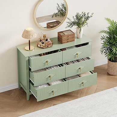 ANIXOL Fluted 6-Drawer Dresser with Metal Handles, Modern Storage Cabinet