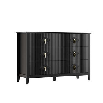 ANIXOL Fluted 6-Drawer Dresser with Metal Handles, Modern Storage Cabinet
