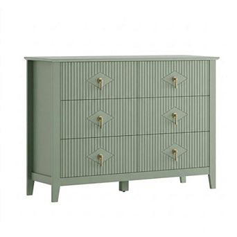 ANIXOL Fluted 6-Drawer Dresser with Metal Handles, Modern Storage Cabinet