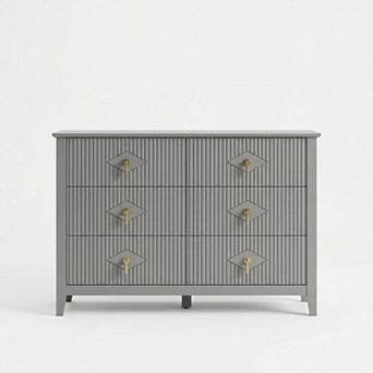 ANIXOL Fluted 6-Drawer Dresser with Metal Handles, Modern Storage Cabinet