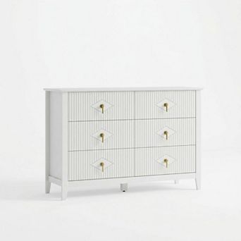 ANIXOL Fluted 6-Drawer Dresser with Metal Handles, Modern Storage Cabinet