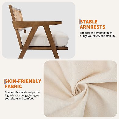 Mid Century Modern Accent Chair Wood Frame Rattan Back Living Room