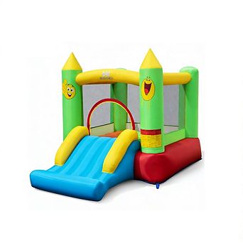 Gymax Inflatable Bounce House w/ Slide Jumping Area & Basketball Hoop Blower Excluded
