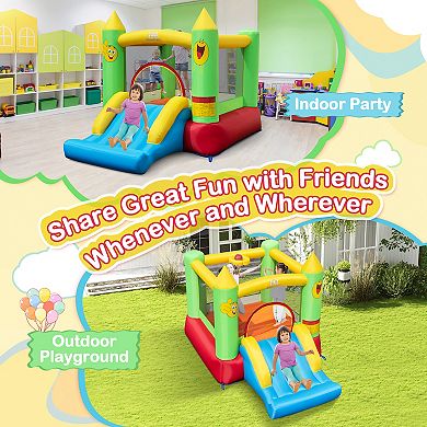 Gymax Inflatable Bounce House w/ Slide Jumping Area & Basketball Hoop Blower Excluded