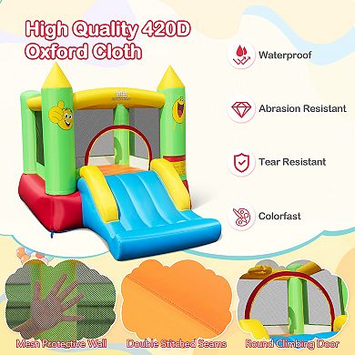 Gymax Inflatable Bounce House w/ Slide Jumping Area & Basketball Hoop Blower Excluded