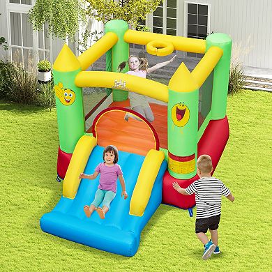 Gymax Inflatable Bounce House w/ Slide Jumping Area & Basketball Hoop Blower Excluded