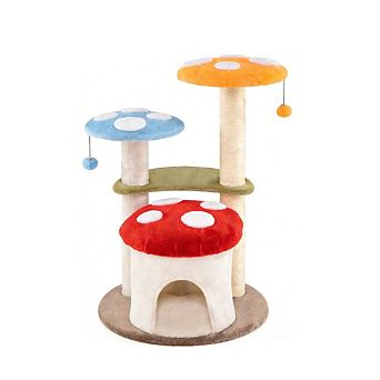 Gymax Cute Mushroom Cat Tree Cat Tower w/ Sisal Scratching Posts Cat Condo