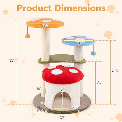 Gymax Cute Mushroom Cat Tree Cat Tower w/ Sisal Scratching Posts Cat Condo