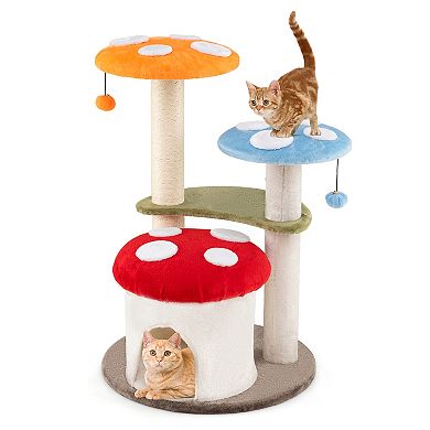 Gymax Cute Mushroom Cat Tree Cat Tower w/ Sisal Scratching Posts Cat Condo
