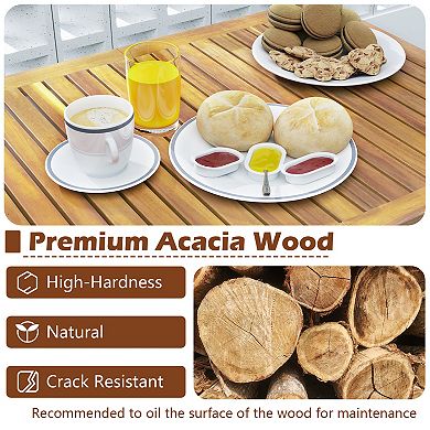 Gymax 3 PCS Outdoor Acacia Wood Bar Set w/ Slatted Seat & Tabletop