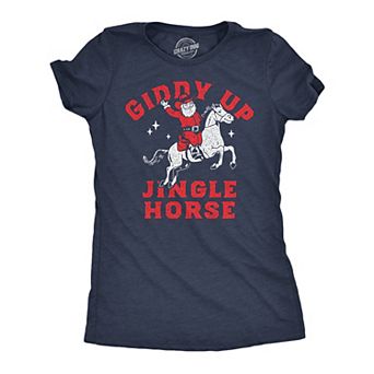 Womens Funny T Shirts Giddy Up Jingle Horse Sarcastic Christmas Song Graphic Tee for Ladies